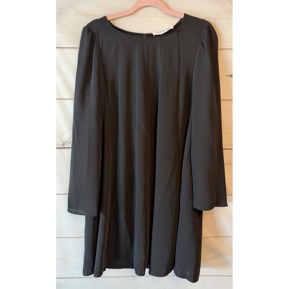 Amanda Uprichard Black Pleated Long Sleeve Mini Dress Size L Scoop Neck LBD